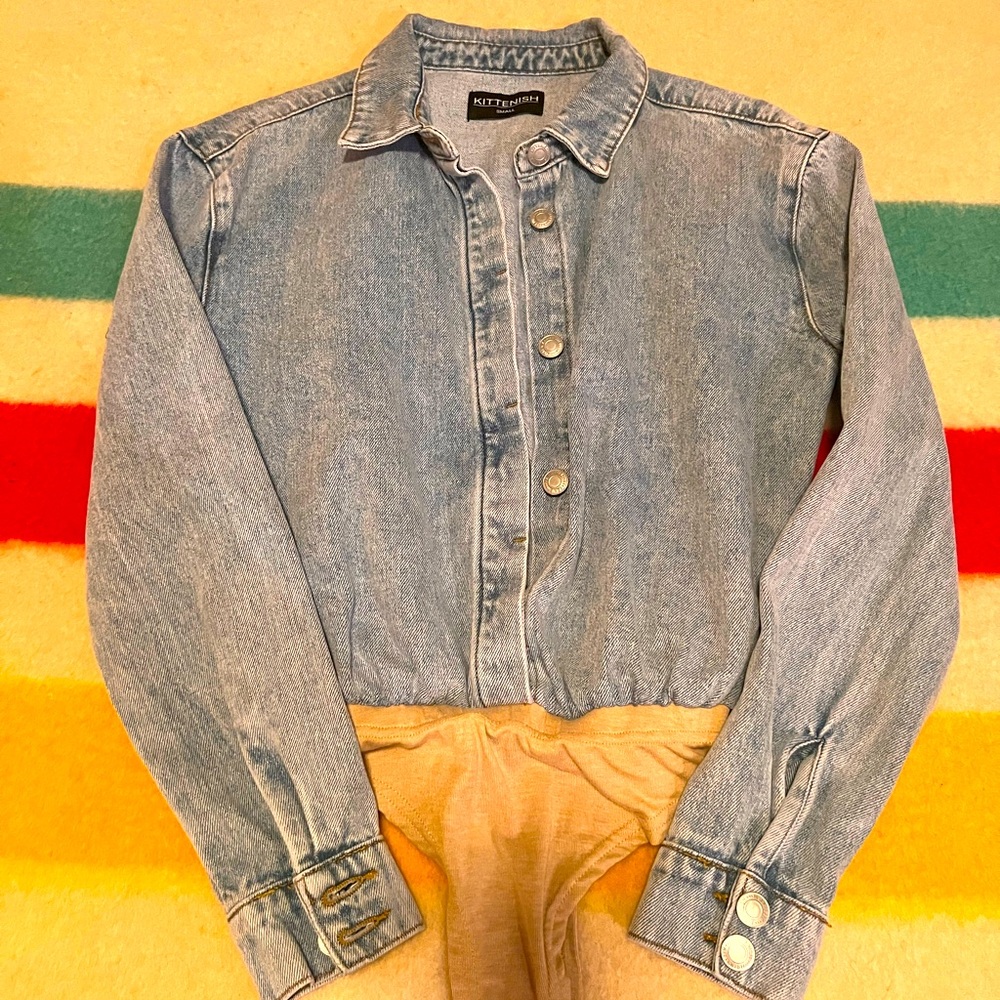 Kittenish Jean Shirt Bodysuit - Size Small